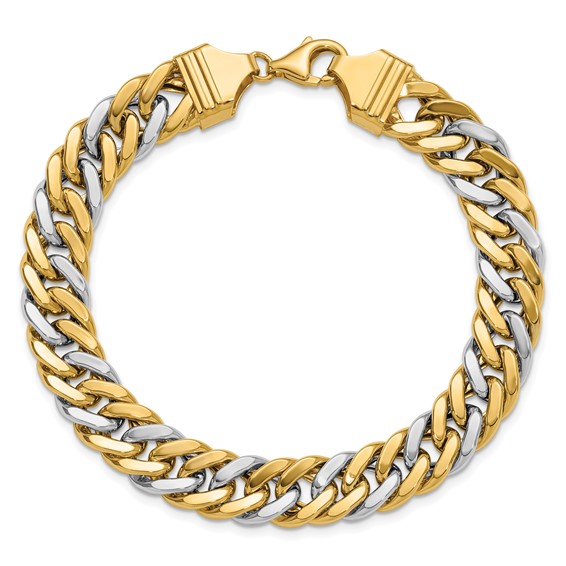14k Two-tone 10.4mm Fancy Curb Link 8 inch Bracelet