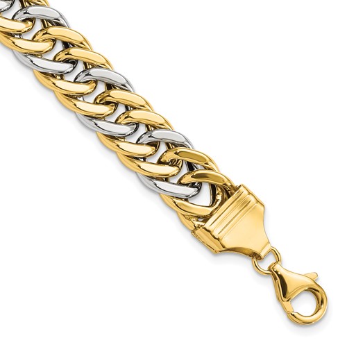 14K Two-tone 10.4mm Fancy Curb Link 8 Inch Bracelet
