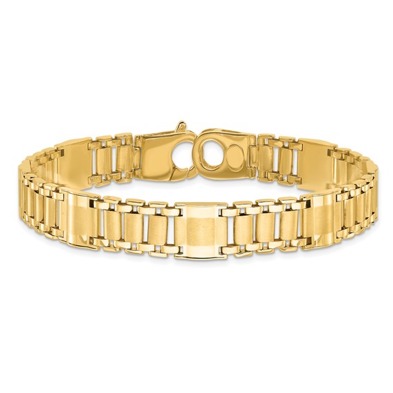 14k Satin and Polished 12mm Fancy Link 8.5 inch Mens Bracelet