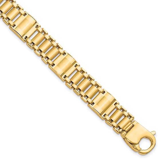14k Satin and Polished 12mm Fancy Link 8.5 inch Mens Bracelet