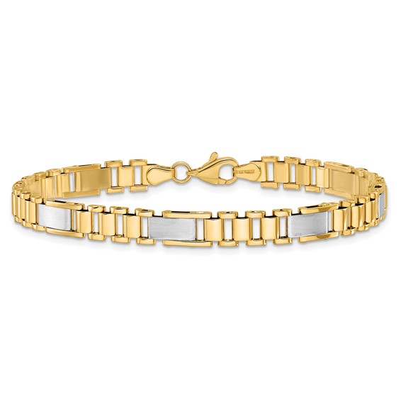 14k Two-tone Brushed and Polished 8.5mm Fancy Link 8 inch Bracelet