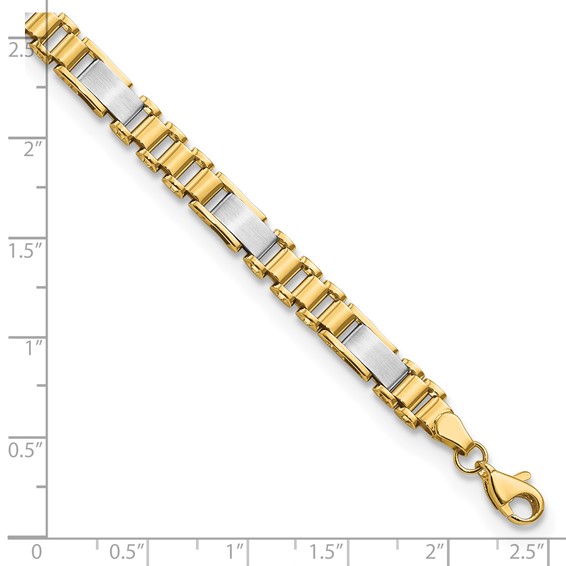 14k Two-tone Brushed and Polished 8.5mm Fancy Link 8 inch Bracelet