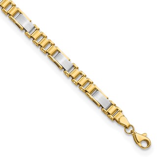 14k Two-tone Brushed and Polished 8.5mm Fancy Link 8 inch Bracelet