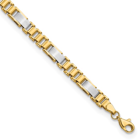14k Two-tone Brushed and Polished 8.5mm Fancy Link 8 inch Bracelet