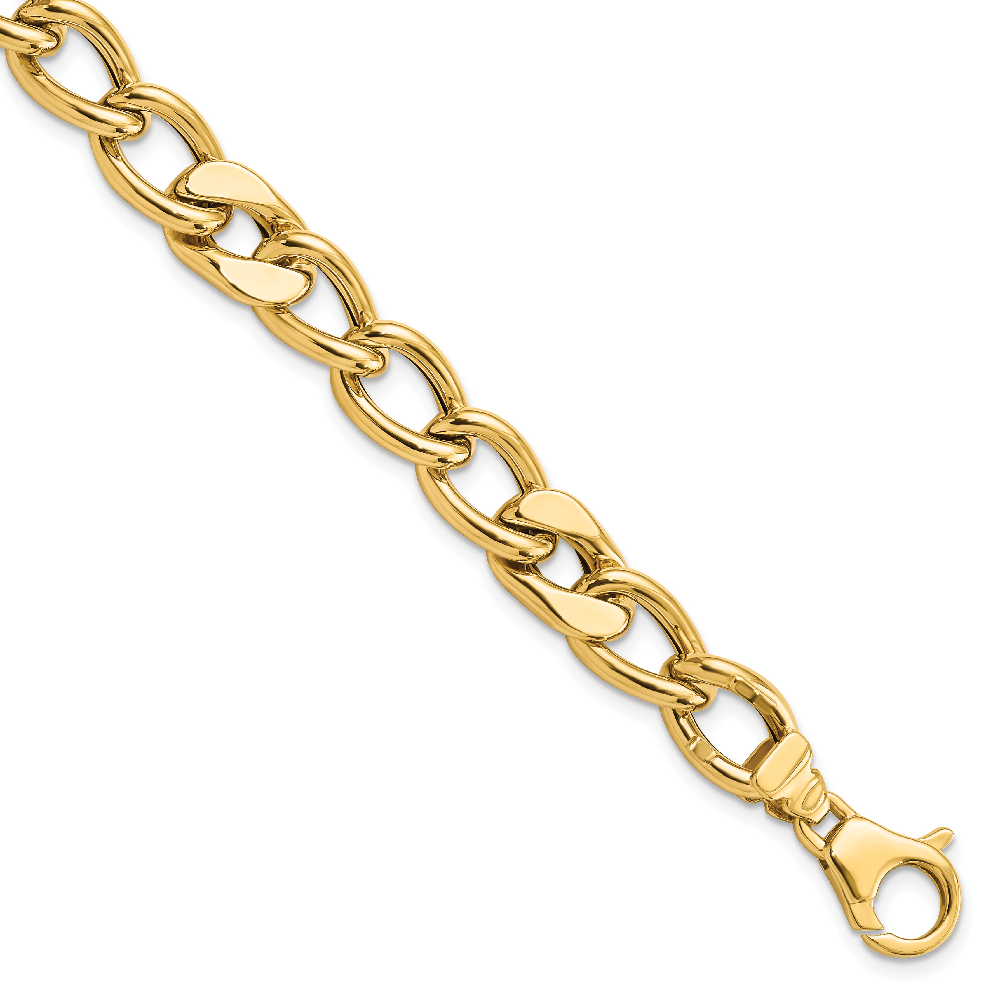 14K Polished 7.5mm Fancy Mixed Curb Link 8.5 inch Mens Bracelet (GB269-8.5)