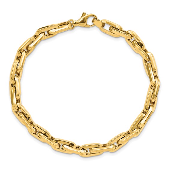 14K Polished 6.5mm Fancy Long Cable Link Mens 8.25 inch Bracelet