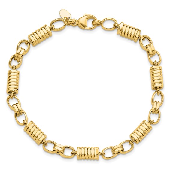 14k Polished and Grooved 5.4mm Fancy Link 8.5 inch Mens Bracelet