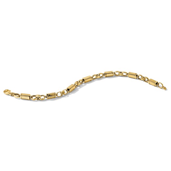 14k Polished and Grooved 5.4mm Fancy Link 8.5 inch Mens Bracelet