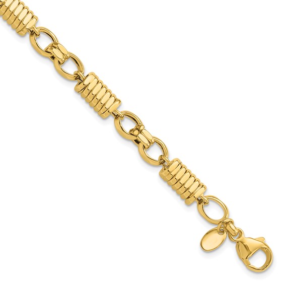 14k Polished and Grooved 5.4mm Fancy Link 8.5 inch Mens Bracelet