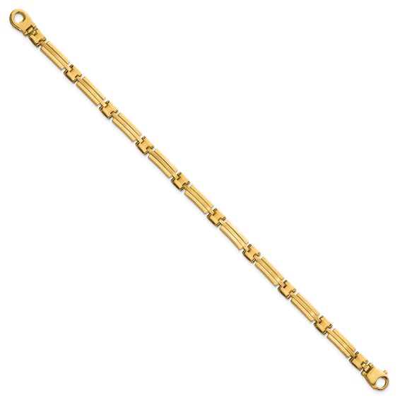 14k Polished and Brushed 5mm Fancy Bar Link 8 inch Bracelet