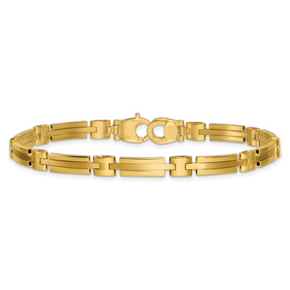 14k Polished and Brushed 5mm Fancy Bar Link 8 inch Bracelet