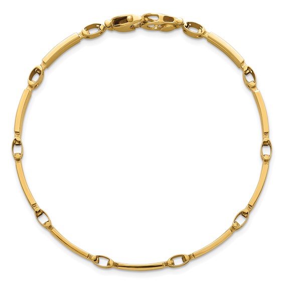 14k Polished and Brushed 5mm Fancy Bar Link 8 inch Bracelet