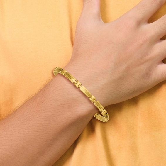 14k Polished and Brushed 5mm Fancy Bar Link 8 inch Bracelet