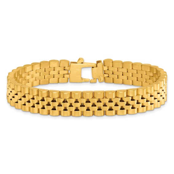 14k Brushed and Polished 12mm Fancy Link 8.5 inch Mens Bracelet