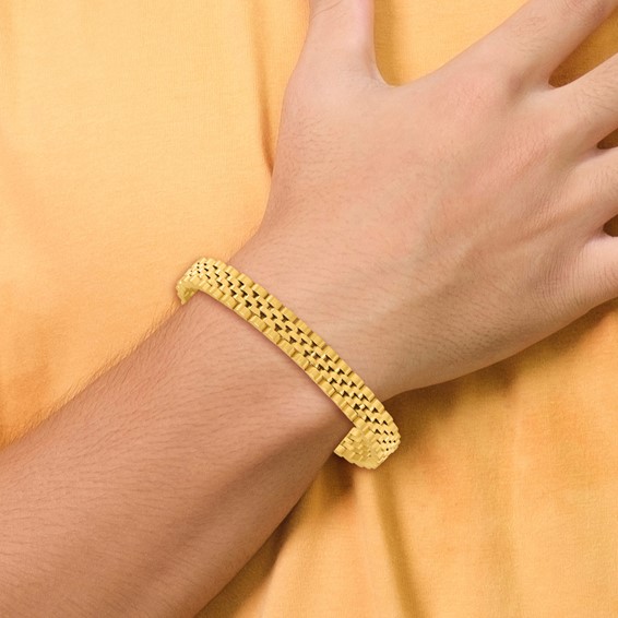 14k Brushed and Polished 10mm Fancy Link 8.5 inch Mens Bracelet