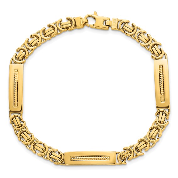 14k Polished 6.1mm Fancy Link and Textured Bars 8 Inch Mens Bracelet