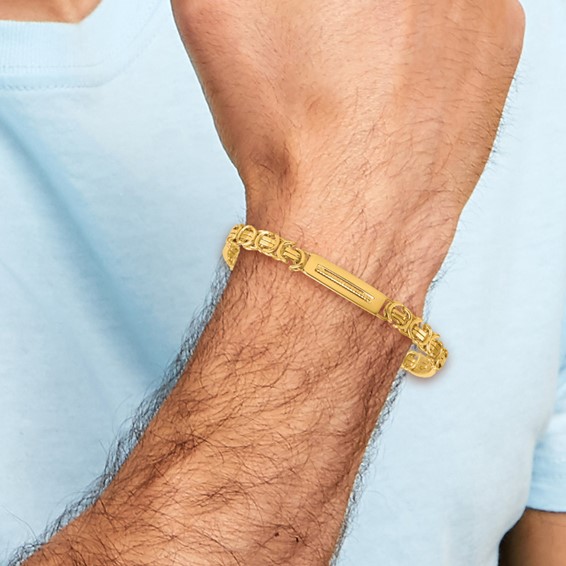 14k Polished 6.1mm Fancy Link and Textured Bars 8 Inch Mens Bracelet