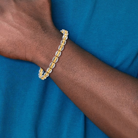 14k Two-tone Polished 6.65mm Fancy Link 8 inch Bracelet