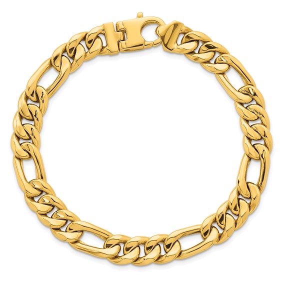 14k Polished 8.75mm Flat Figaro Chain 8.5 inch Mens Bracelet
