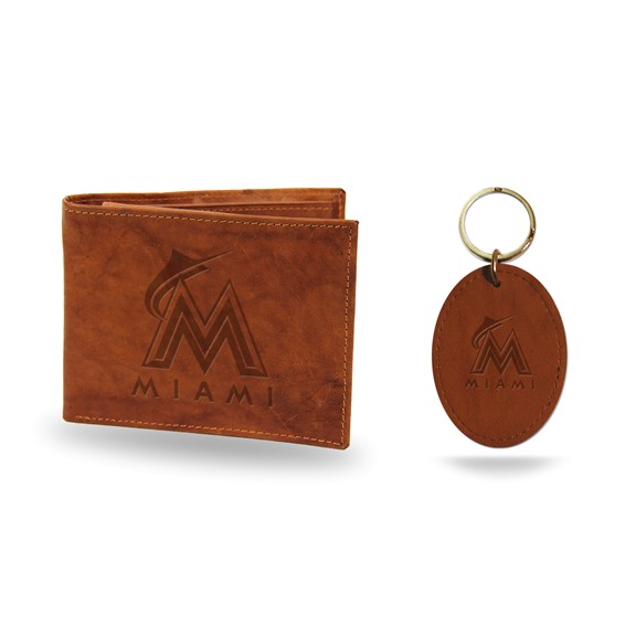 MLB Miami Marlins Leather Wallet/Keyring Set by Rico Industries