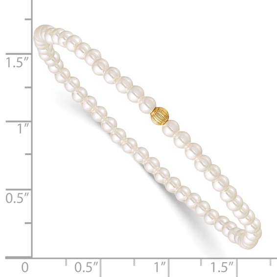 1/20 14K Gold Filled 3.0mm Crystal Simulated Pearl 6.5in Stretch Bracelet