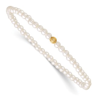 1/20 14K Gold Filled 3.0mm Crystal Simulated Pearl 6.5in Stretch Bracelet