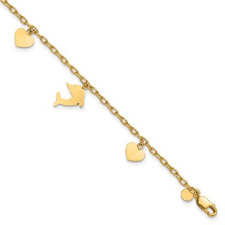 1/20 14K Gold Filled Dolphin and Heart Dangles 7in Bracelet