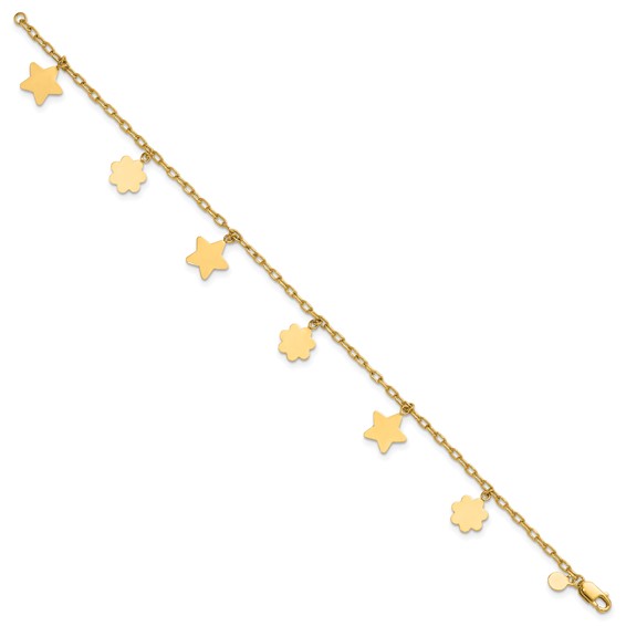 1/20 14K Gold Filled Star and Flower Dangles 7in Bracelet