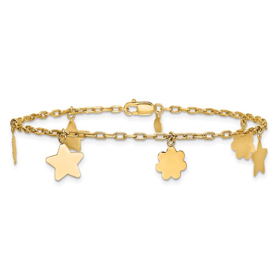 1/20 14K Gold Filled Star and Flower Dangles 7in Bracelet