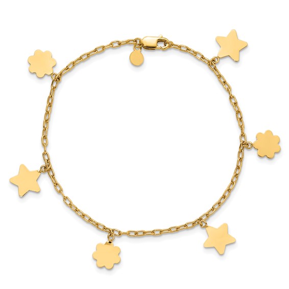 1/20 14K Gold Filled Star and Flower Dangles 7in Bracelet