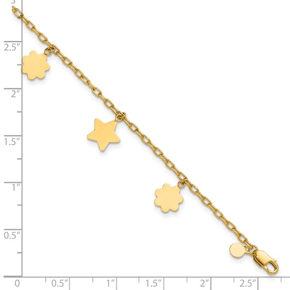 1/20 14K Gold Filled Star and Flower Dangles 7in Bracelet
