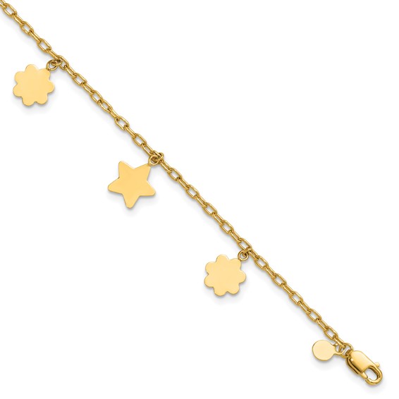 1/20 14K Gold Filled Star and Flower Dangles 7in Bracelet