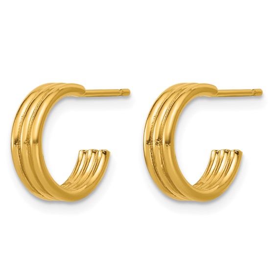 1/20 14K Gold Filled 3.80 x 12mm 3 Row Post Hoop Earrings