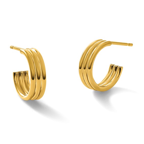 1/20 14K Gold Filled 3.80 x 12mm 3 Row Post Hoop Earrings