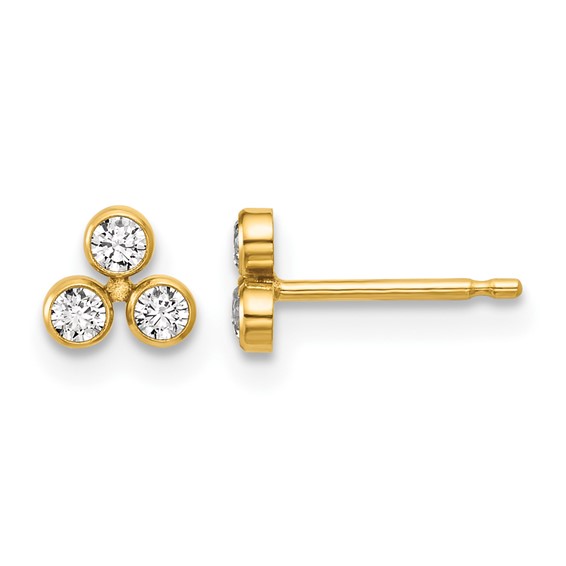 1/20 14K Gold Filled 5.25mm 3 CZ Bezel Post Earrings
