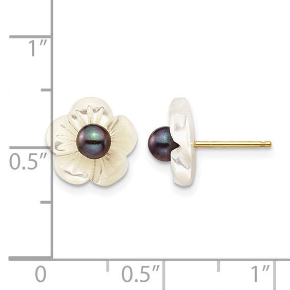1/20 14K Gold Filled 3-4mm Black FWC Pear MOP Flower Post Earrings