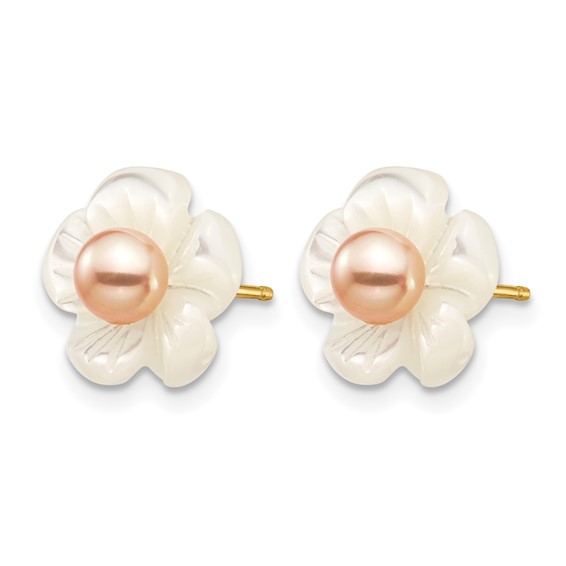 1/20 14K Gold Filled 3-4mm Pink FWC Pearl MOP Flower Post Earrings