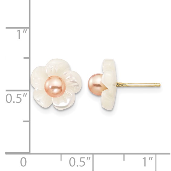 1/20 14K Gold Filled 3-4mm Pink FWC Pearl MOP Flower Post Earrings