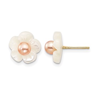 1/20 14K Gold Filled 3-4mm Pink FWC Pearl MOP Flower Post Earrings
