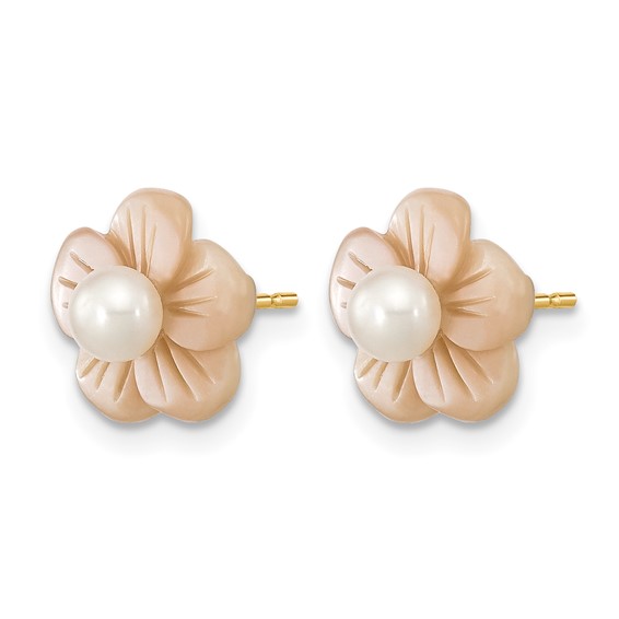 1/20 14K Gold Filled 3-4mm Rnd FWC Pearl Pink MOP Flower Earrings