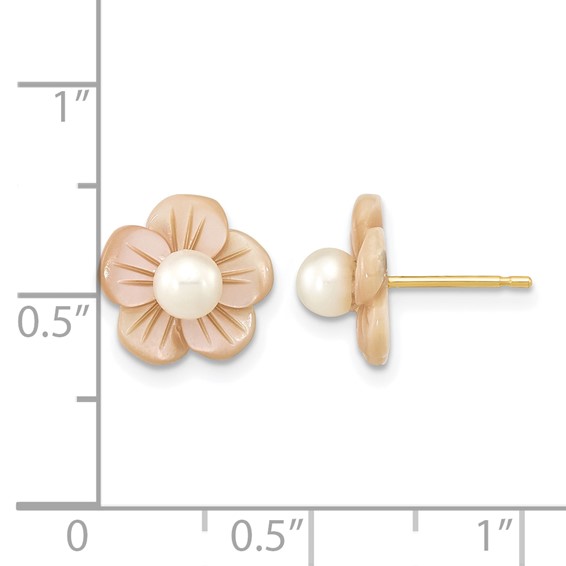 1/20 14K Gold Filled 3-4mm Rnd FWC Pearl Pink MOP Flower Earrings