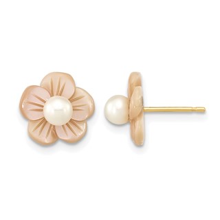1/20 14K Gold Filled 3-4mm Rnd FWC Pearl Pink MOP Flower Earrings
