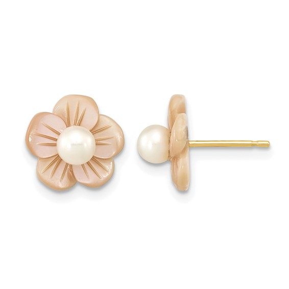 1/20 14K Gold Filled 3-4mm Rnd FWC Pearl Pink MOP Flower Earrings