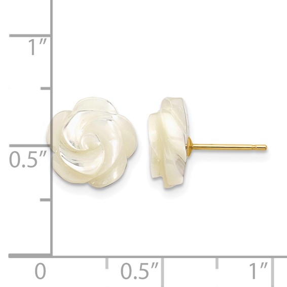 1/20 14K Gold Filled 10mm White MOP Flower Design Post Earrings