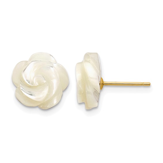 1/20 14K Gold Filled 10mm White MOP Flower Design Post Earrings