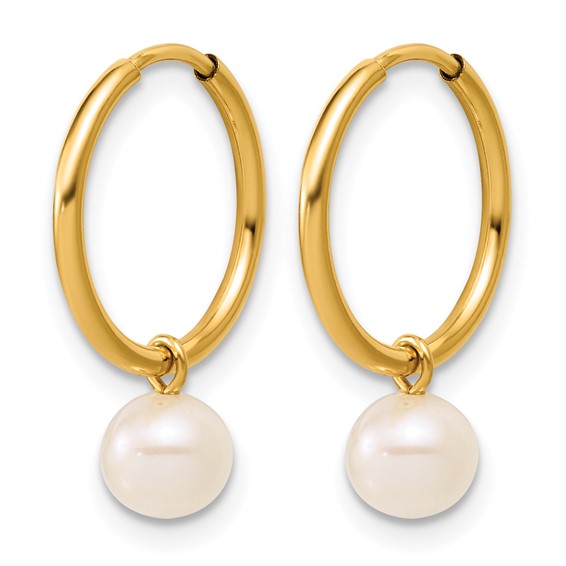 Gold Filled FWC Pearl Dangle Hoop Earrings