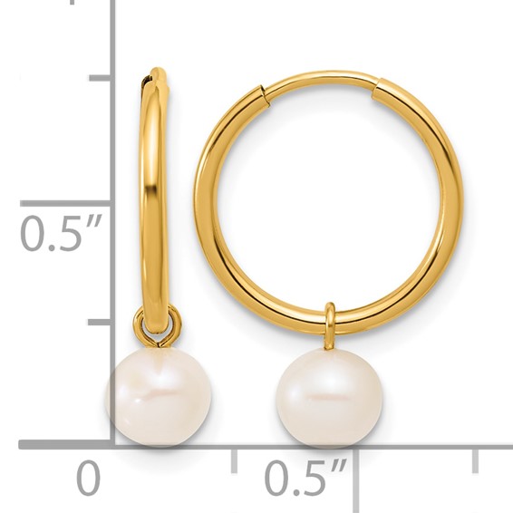 Gold Filled FWC Pearl Dangle Hoop Earrings