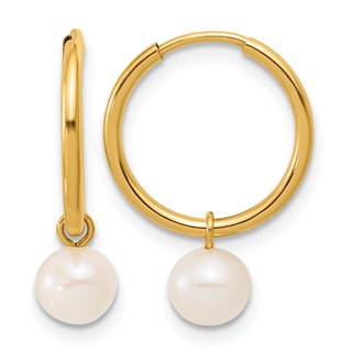 Gold Filled FWC Pearl Dangle Hoop Earrings