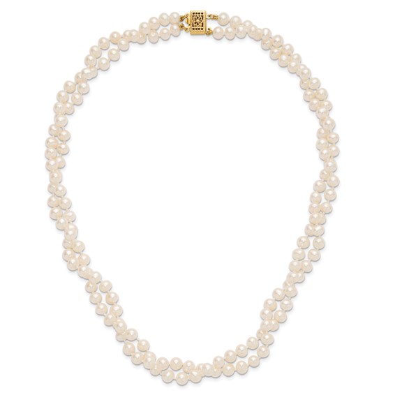 1/20 14K Gold Filled 5-6mm Near Rnd White FWC Pearl 2-Strand 18in Necklace