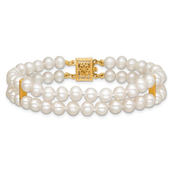 1/20 14K Gold Filled 5-6mm Near Rnd White FWC Pearl 2-Strand 7.5in Bracelet